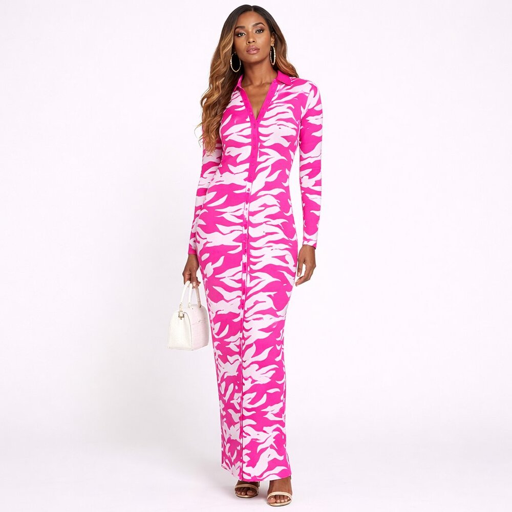 Hanifa Soraya Maxi Pink and White Kniw Dress NWT Size L